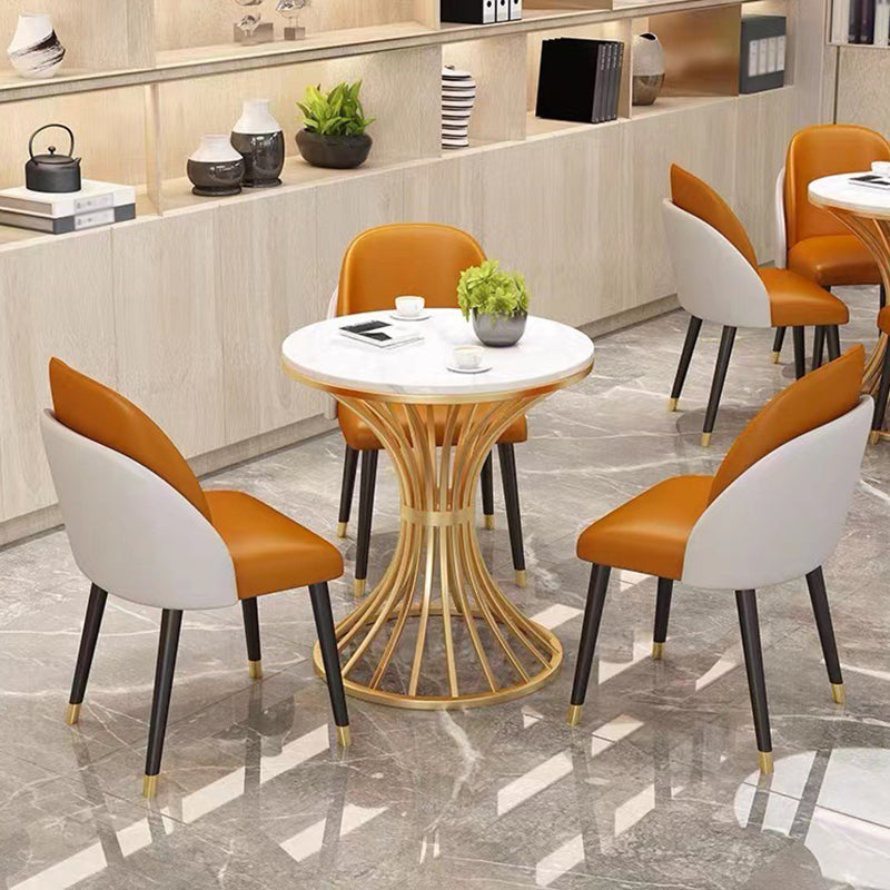 Sintered Stone Top Table with Pedestal Base Metal Traditional Luxury Round Dining Table