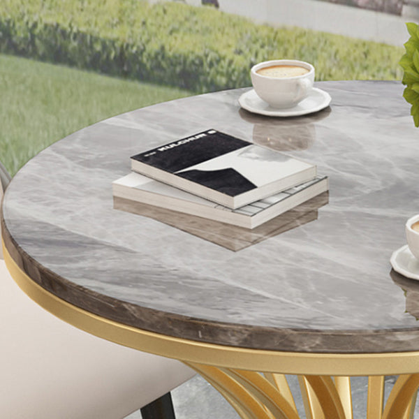 Sintered Stone Top Table with Pedestal Base Metal Traditional Luxury Round Dining Table