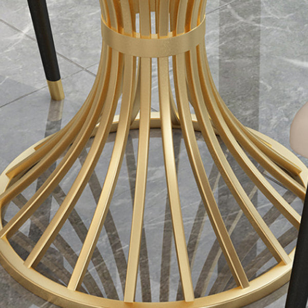 Sintered Stone Top Table with Pedestal Base Metal Traditional Luxury Round Dining Table