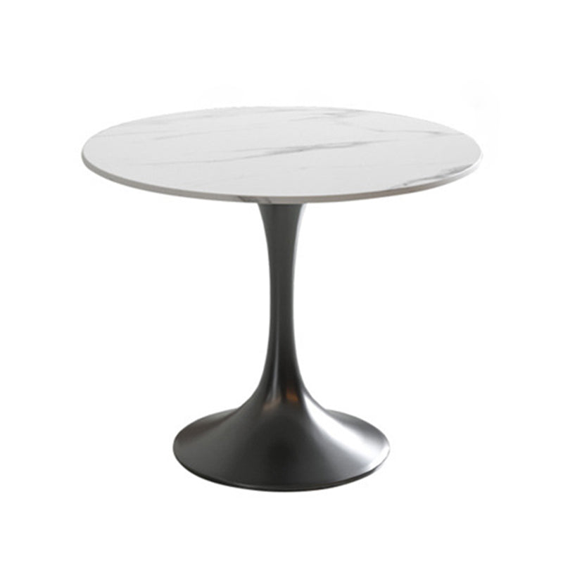 Black Metal Base Traditional Luxury Round Table Sintered Stone Dining Table with Pedestal