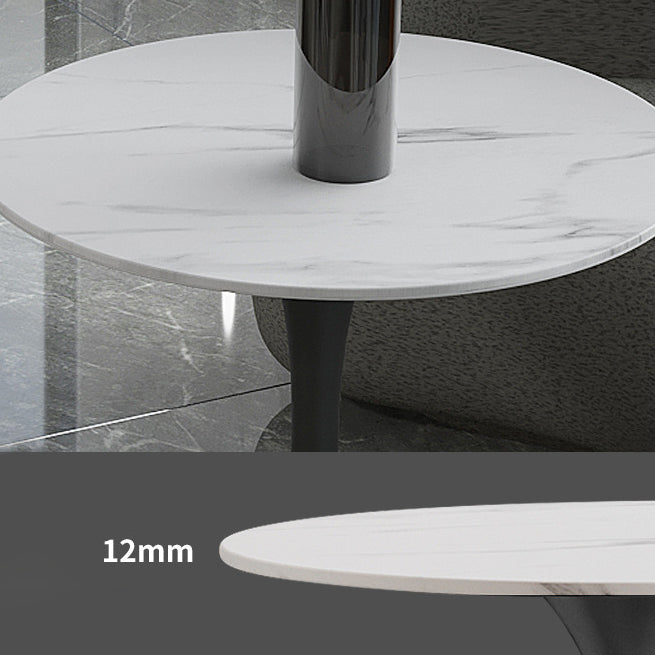 Black Metal Base Traditional Luxury Round Table Sintered Stone Dining Table with Pedestal