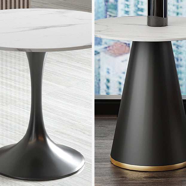 Black Metal Base Traditional Luxury Round Table Sintered Stone Dining Table with Pedestal