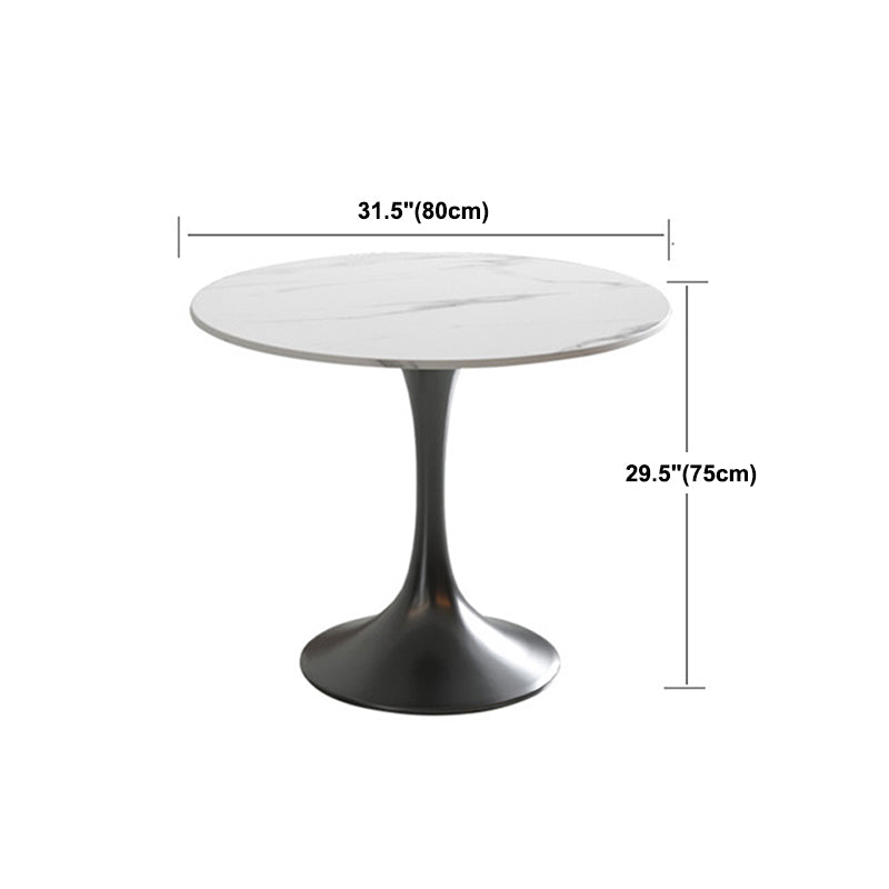 Black Metal Base Traditional Luxury Round Table Sintered Stone Dining Table with Pedestal