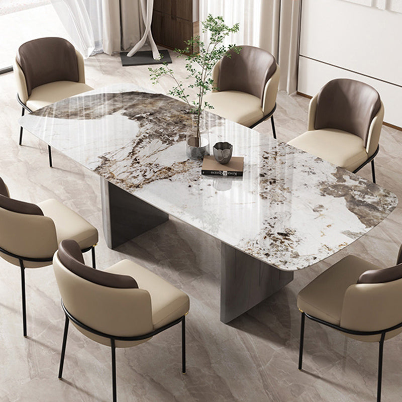 Gold Stone Top Dining Table Rectangle Grey Base Modern Table