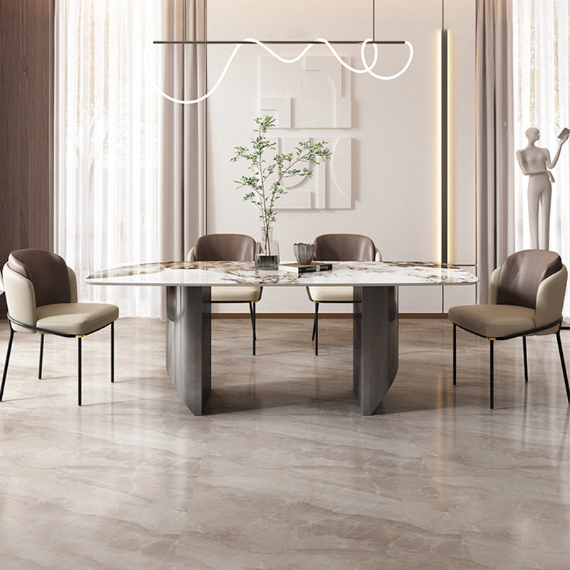 Gold Stone Top Dining Table Rectangle Grey Base Modern Table