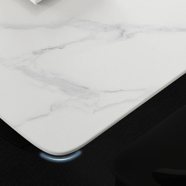 Grey Metal Pedestal Base Table Rectangle Sintered Stone Top Dining Table