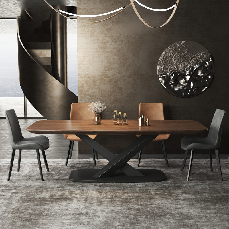 Industrial Dining Table Brown Wood Top Rectangle Dining Table for Kitchen
