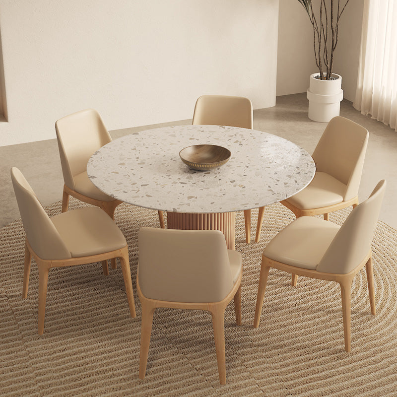 Round Dining Table Modern Stone Top Dining Table with Solid Wood Base