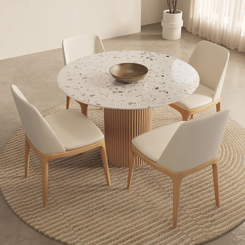 Round Dining Table Modern Stone Top Dining Table with Solid Wood Base