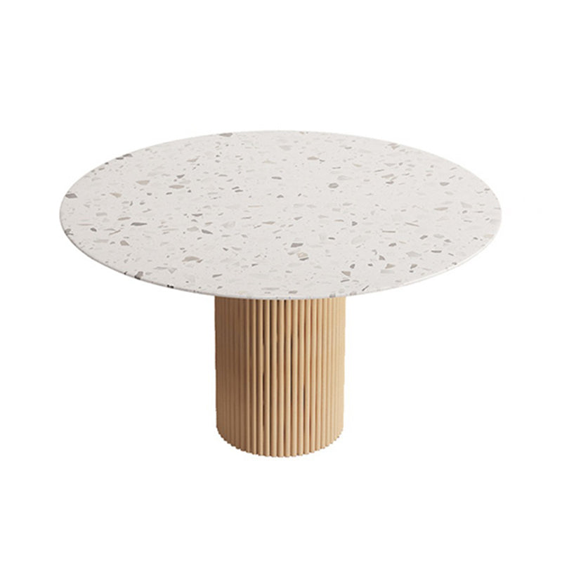 Round Dining Table Modern Stone Top Dining Table with Solid Wood Base