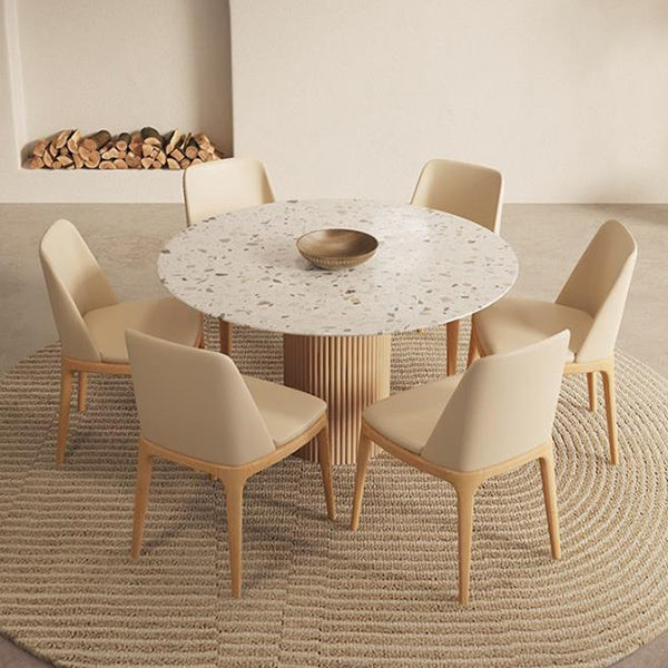 Round Dining Table Modern Stone Top Dining Table with Solid Wood Base