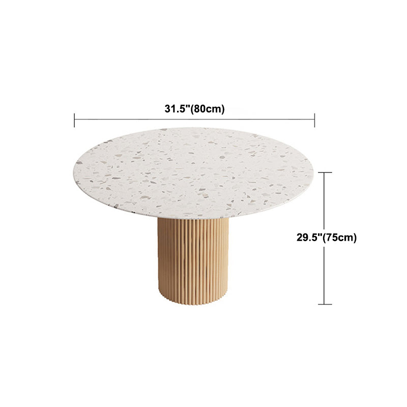 Round Dining Table Modern Stone Top Dining Table with Solid Wood Base