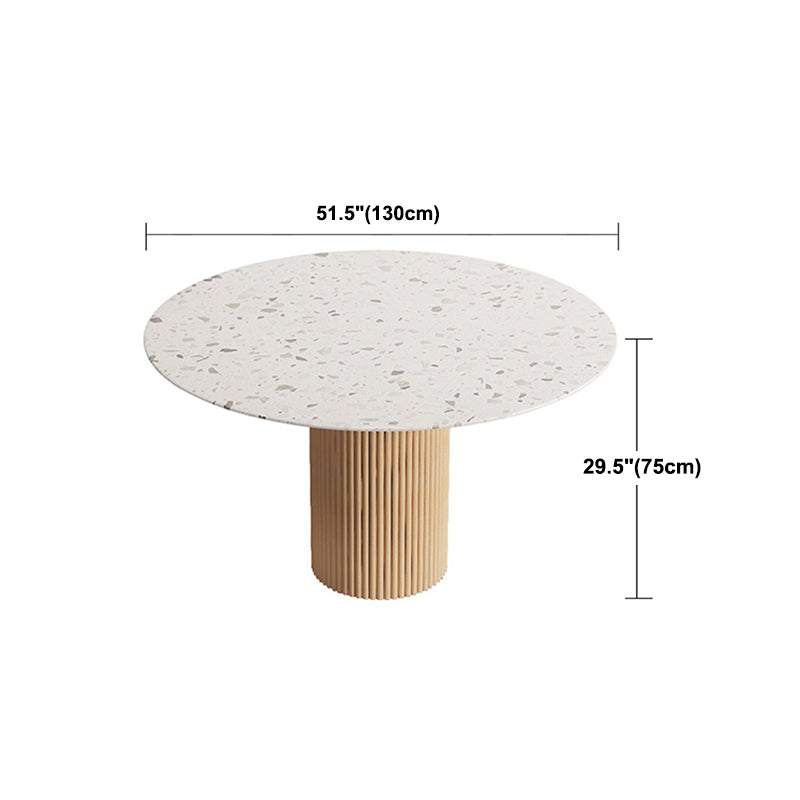 Round Dining Table Modern Stone Top Dining Table with Solid Wood Base