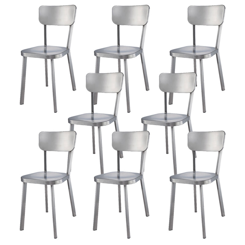 Silver Industrial Dining Chairs Stainless Steel Armless Dining Side Chair