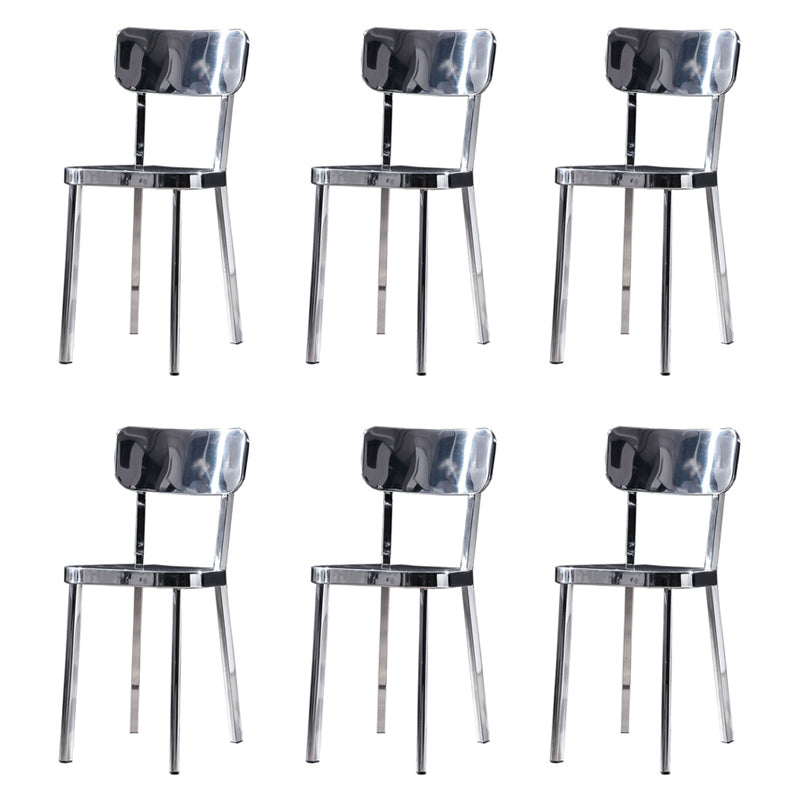Silver Industrial Dining Chairs Stainless Steel Armless Dining Side Chair