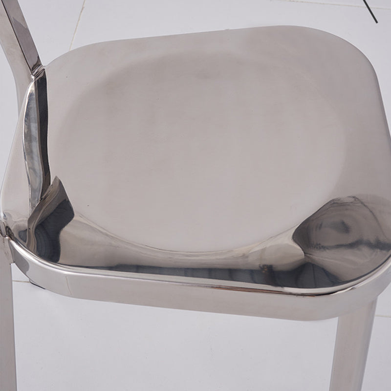 Silver Industrial Dining Chairs Stainless Steel Armless Dining Side Chair