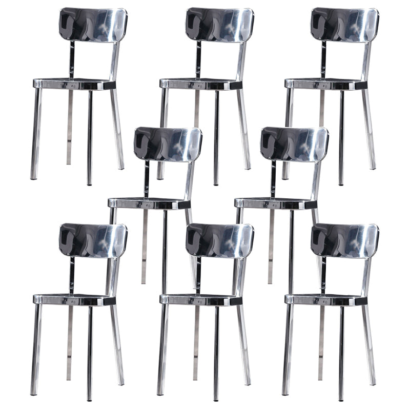 Silver Industrial Dining Chairs Stainless Steel Armless Dining Side Chair