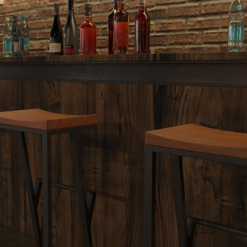 Industrial Metal Barstool Low Back Wood Counter Stool in Matte Finish for Indoor