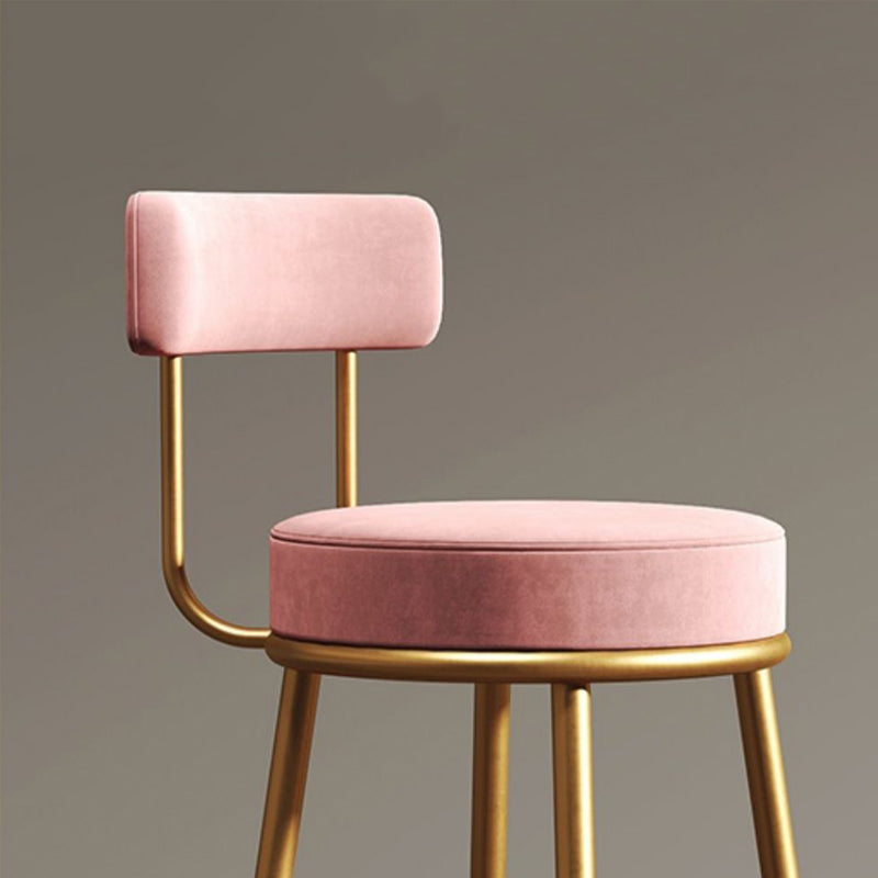 Glam Metal Barstool Low Back Fabric Upholstered Counter Stool in Matte Finish for Indoor