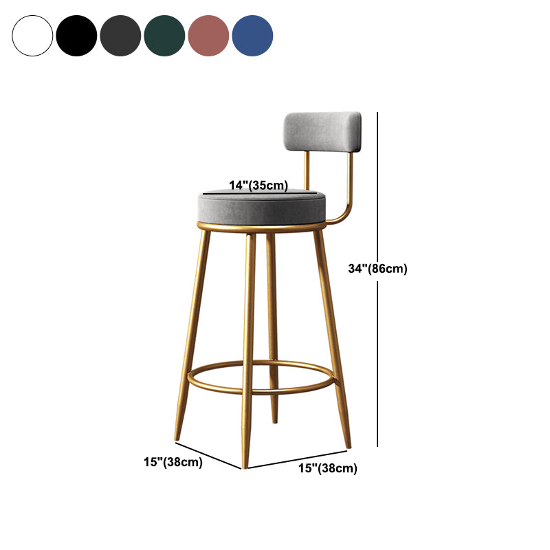 Glam Metal Barstool Low Back Fabric Upholstered Counter Stool in Matte Finish for Indoor