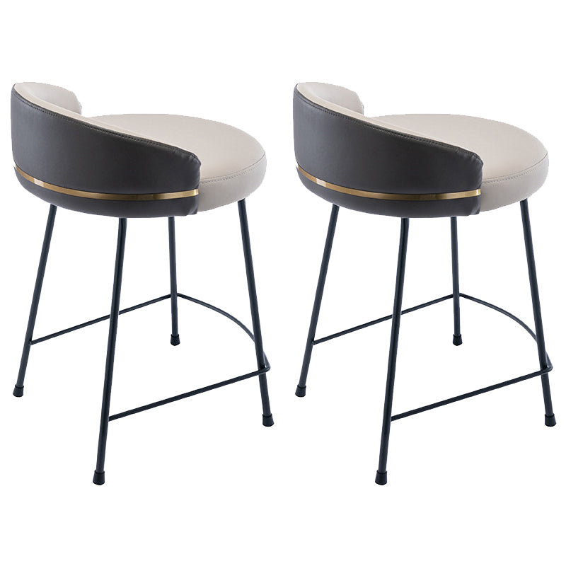 Industrial Metal Stool Faux Leather Round Seat Upholstered Counter Stool