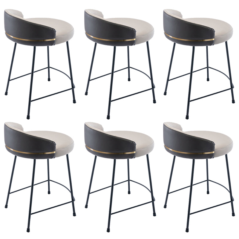 Industrial Metal Stool Faux Leather Round Seat Upholstered Counter Stool