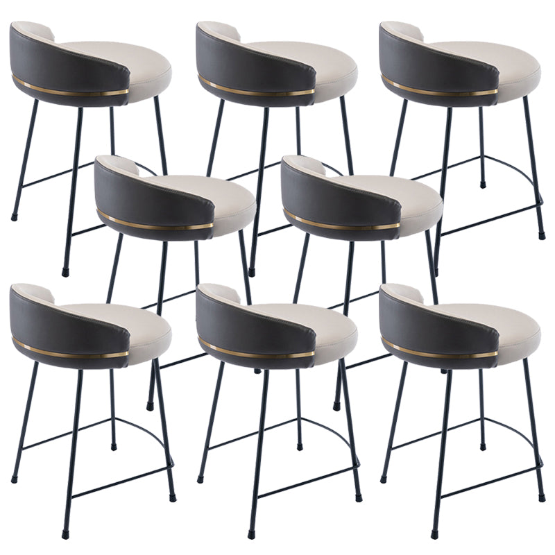 Industrial Metal Stool Faux Leather Round Seat Upholstered Counter Stool