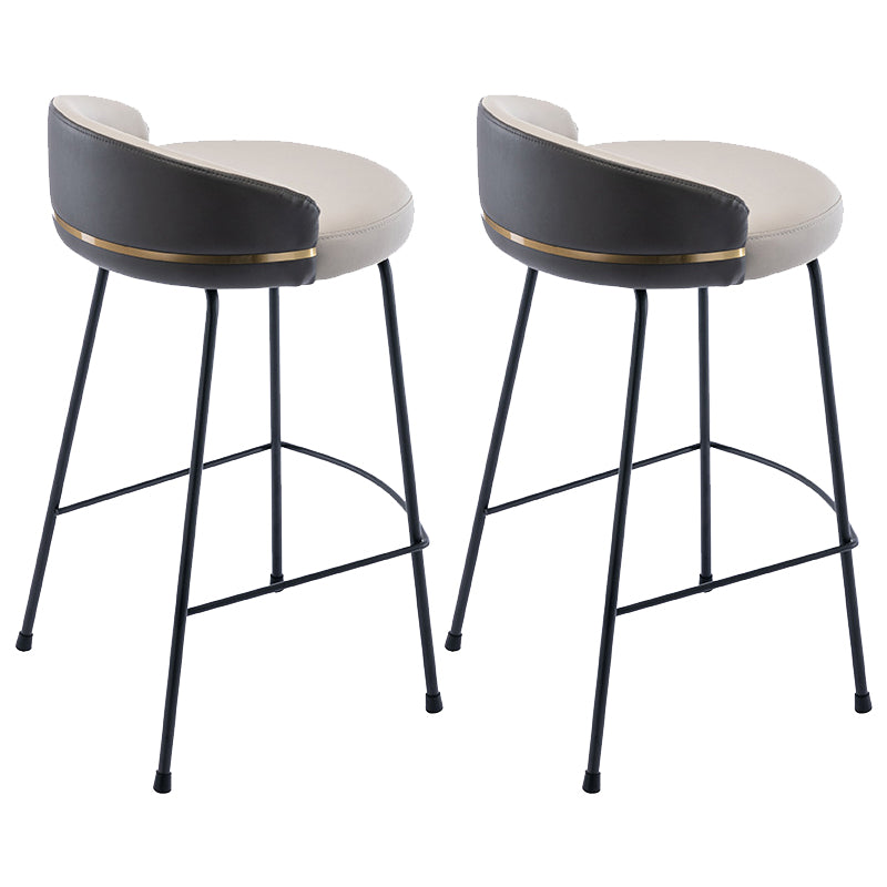 Industrial Metal Stool Faux Leather Round Seat Upholstered Counter Stool