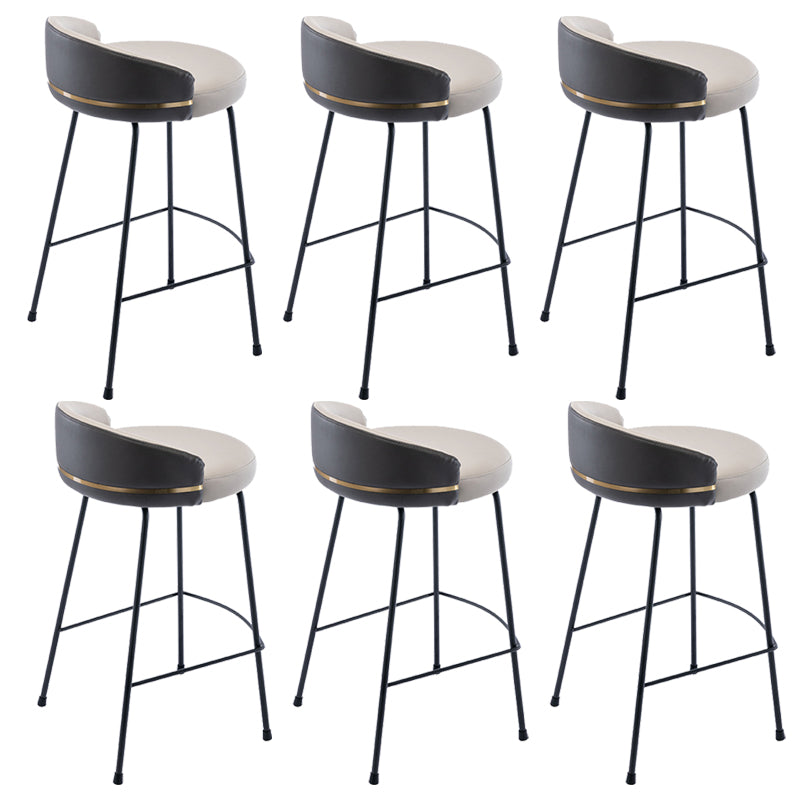 Industrial Metal Stool Faux Leather Round Seat Upholstered Counter Stool