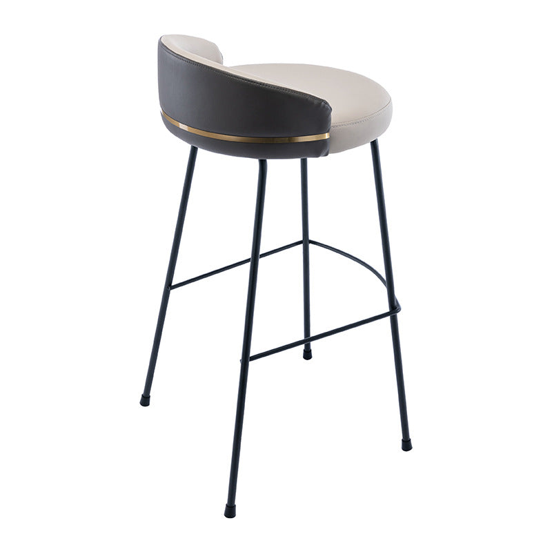 Industrial Metal Stool Faux Leather Round Seat Upholstered Counter Stool