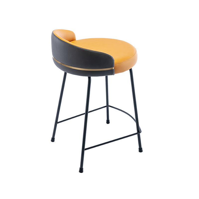 Industrial Metal Stool Faux Leather Round Seat Upholstered Counter Stool