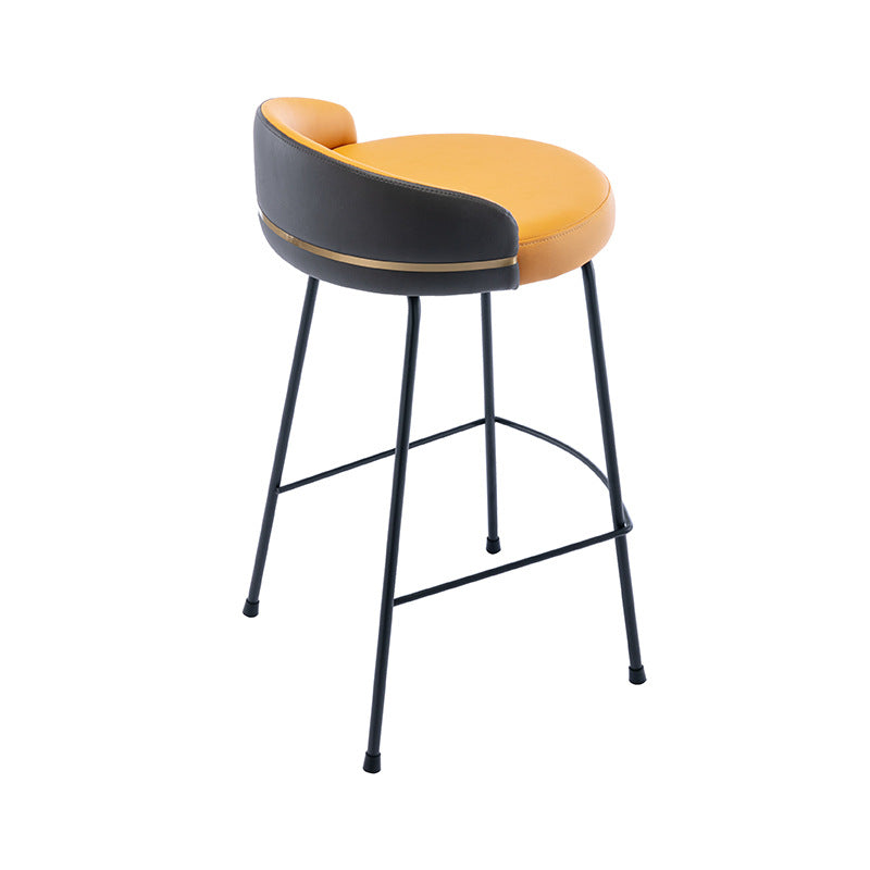 Industrial Metal Stool Faux Leather Round Seat Upholstered Counter Stool
