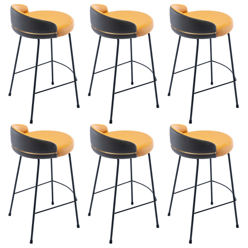 Industrial Metal Stool Faux Leather Round Seat Upholstered Counter Stool