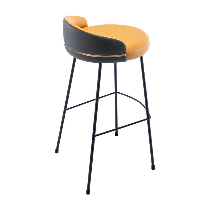 Industrial Metal Stool Faux Leather Round Seat Upholstered Counter Stool