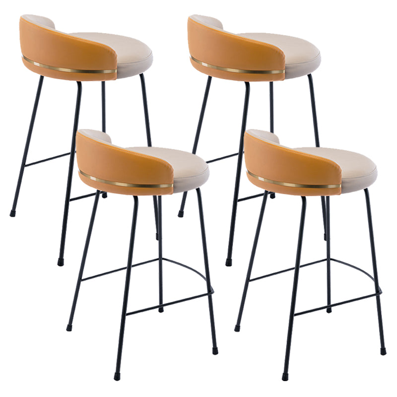 Industrial Metal Stool Faux Leather Round Seat Upholstered Counter Stool