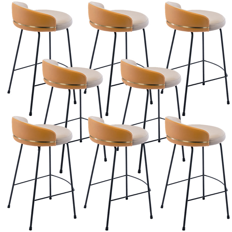 Industrial Metal Stool Faux Leather Round Seat Upholstered Counter Stool