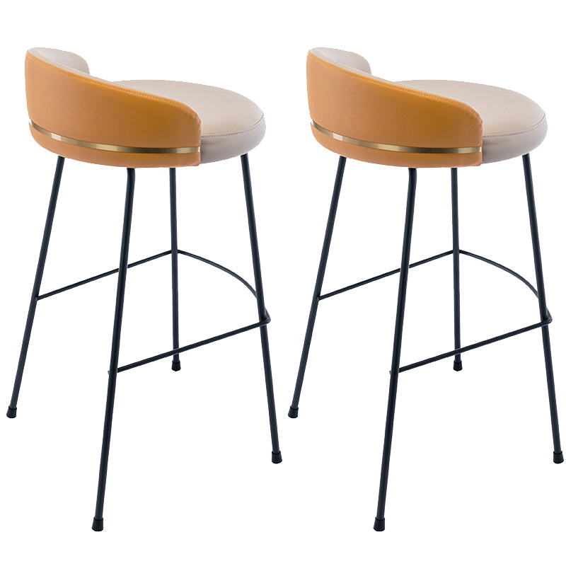 Industrial Metal Stool Faux Leather Round Seat Upholstered Counter Stool