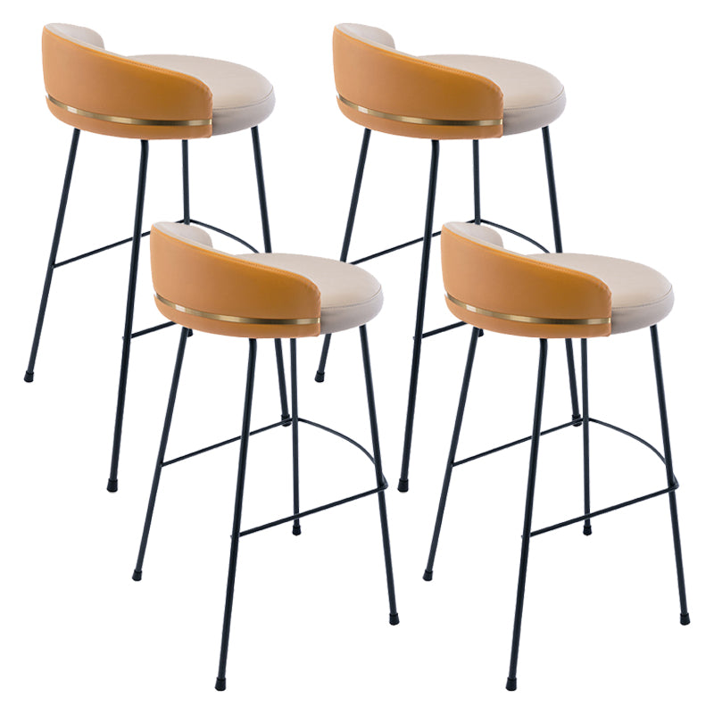 Industrial Metal Stool Faux Leather Round Seat Upholstered Counter Stool