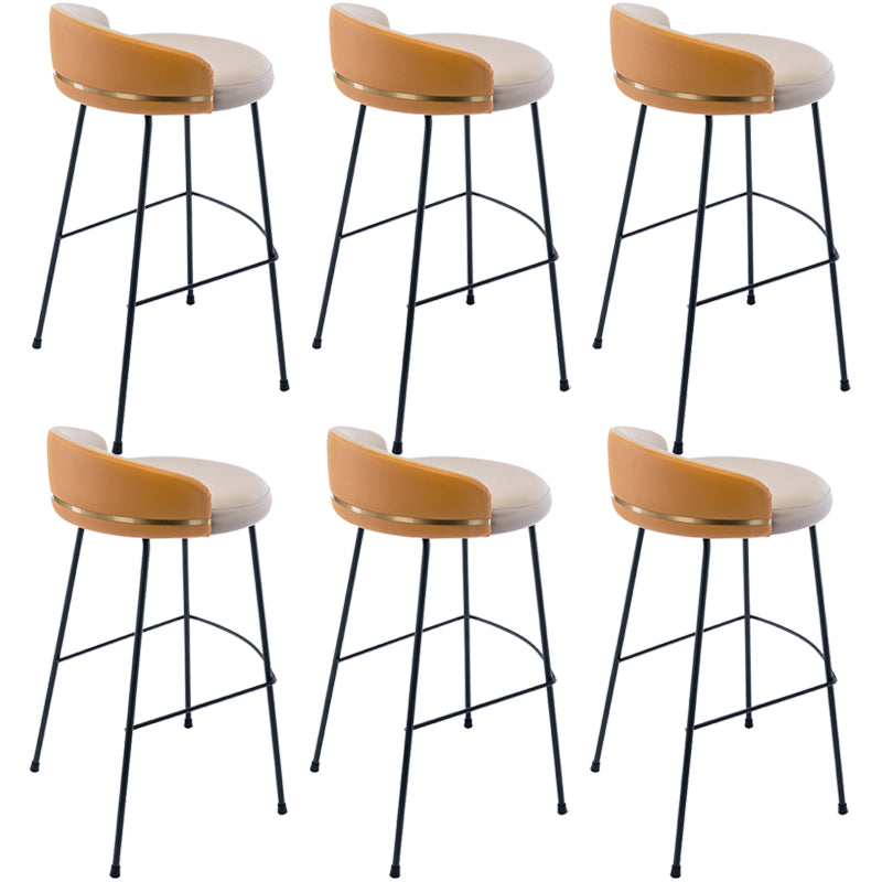 Industrial Metal Stool Faux Leather Round Seat Upholstered Counter Stool