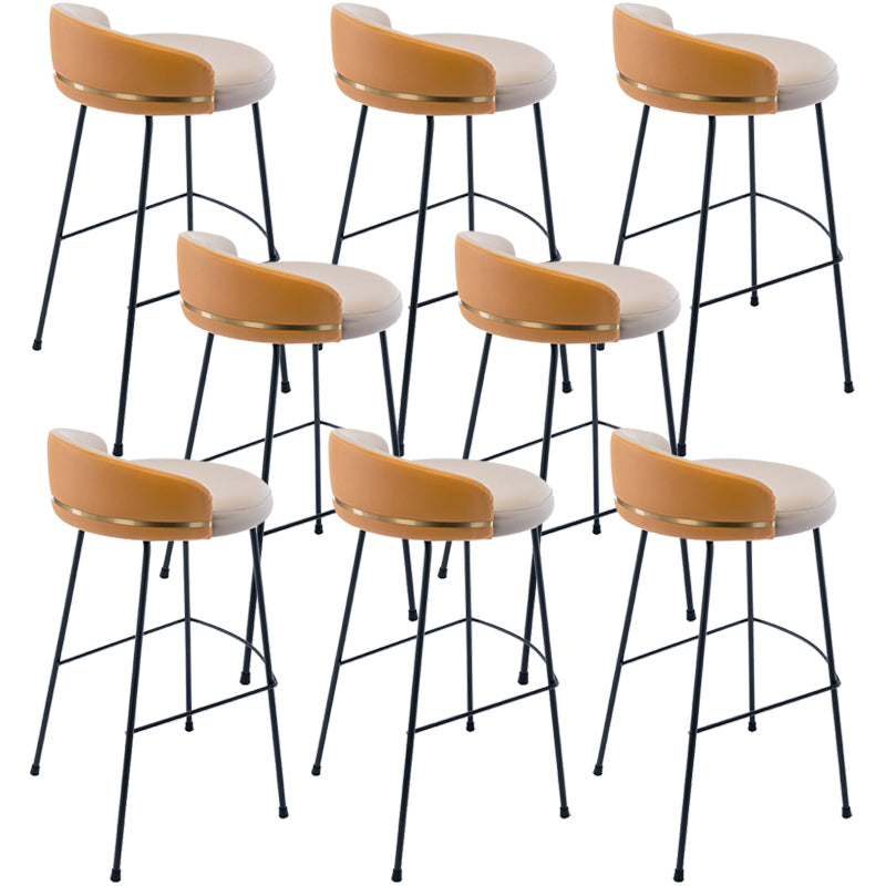 Industrial Metal Stool Faux Leather Round Seat Upholstered Counter Stool