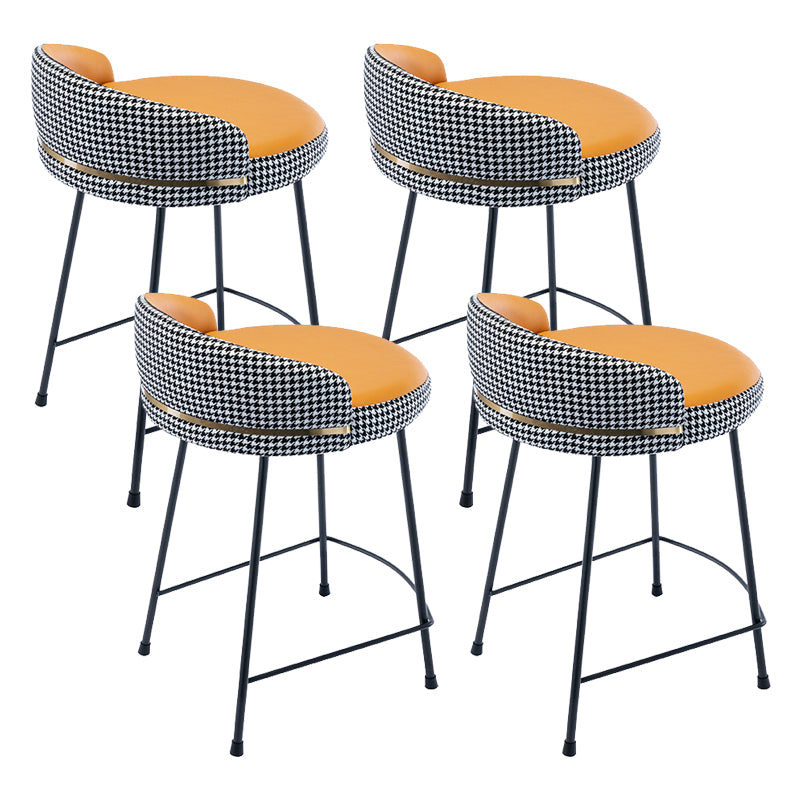 Industrial Metal Stool Faux Leather Round Seat Upholstered Counter Stool