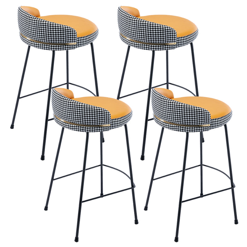 Industrial Metal Stool Faux Leather Round Seat Upholstered Counter Stool