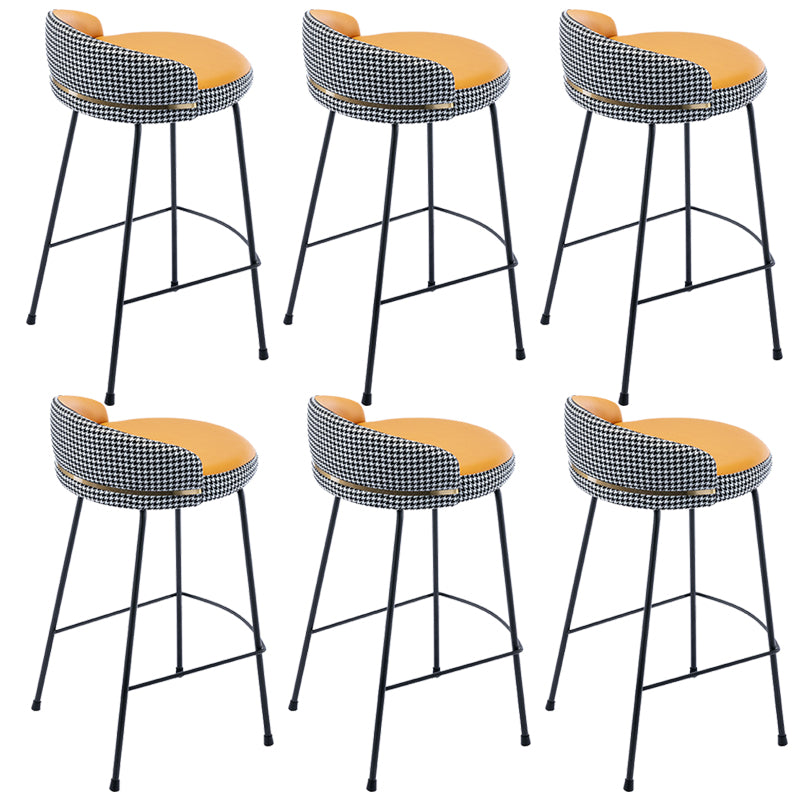 Industrial Metal Stool Faux Leather Round Seat Upholstered Counter Stool