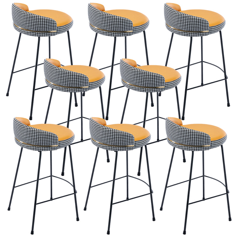 Industrial Metal Stool Faux Leather Round Seat Upholstered Counter Stool