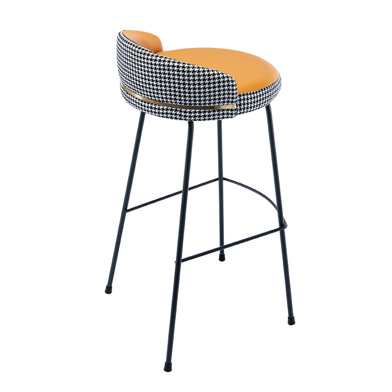 Industrial Metal Stool Faux Leather Round Seat Upholstered Counter Stool