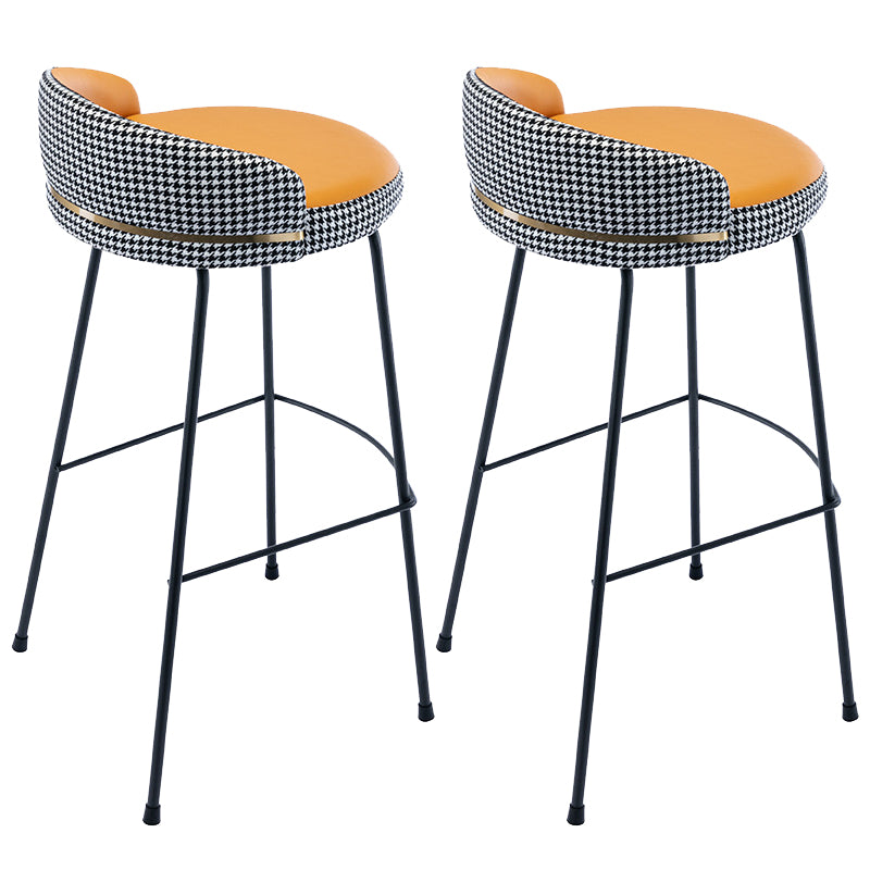 Industrial Metal Stool Faux Leather Round Seat Upholstered Counter Stool