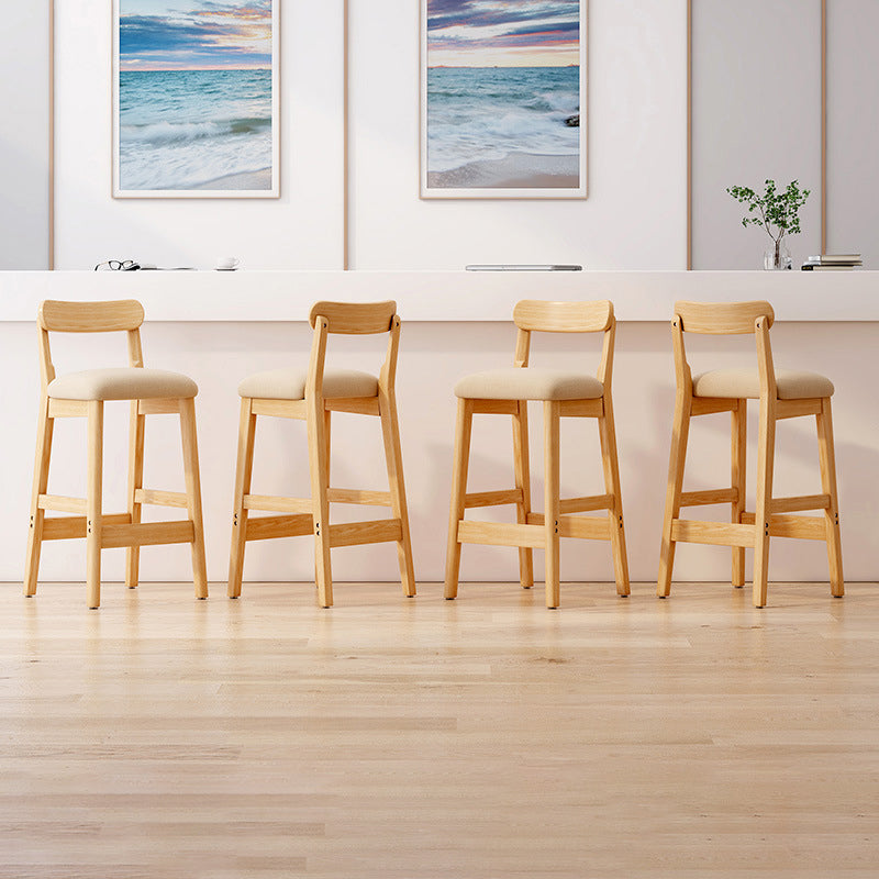 Scandinavian Wood Stool Fabric Upholstered Seat Counter Stool in Matte Finish