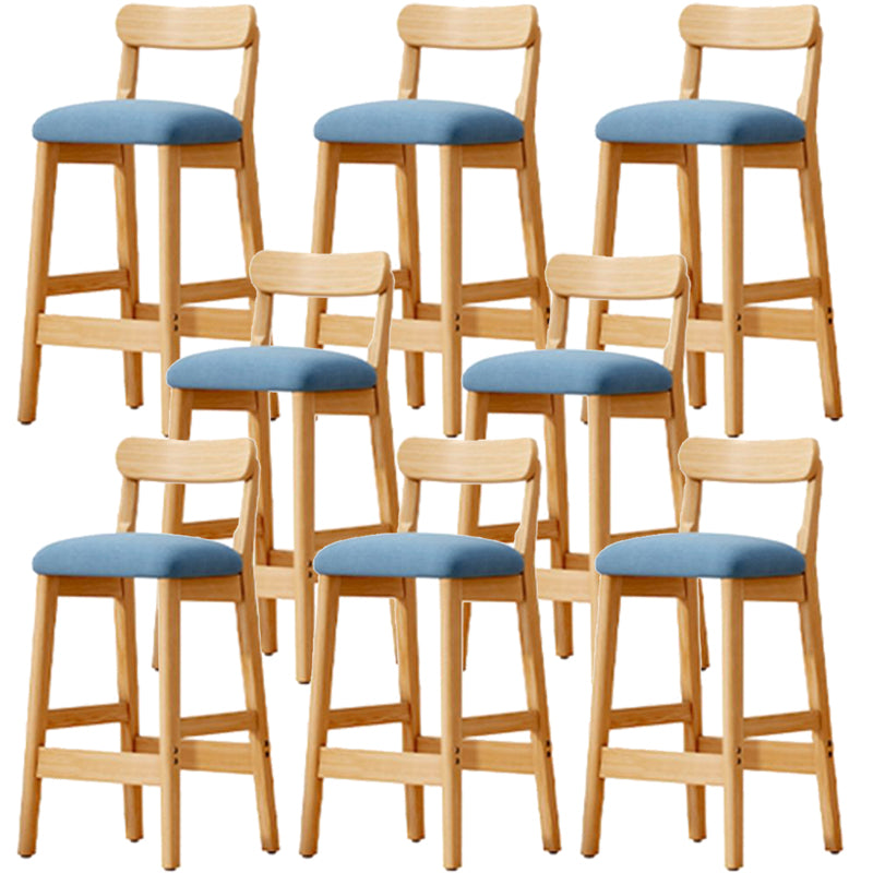 Scandinavian Wood Stool Fabric Upholstered Seat Counter Stool in Matte Finish