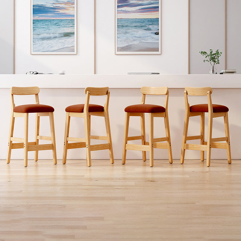 Scandinavian Wood Stool Fabric Upholstered Seat Counter Stool in Matte Finish