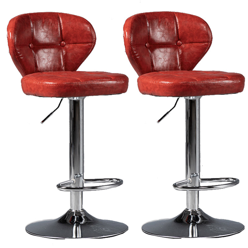 Scandinavian Metal Stool Adjustable Low Back Faux Leather Upholstered Counter Stool